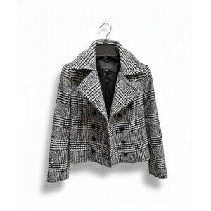 Banana Republic Women's Wool Blend Coat | Black & White Plaid | Size 0 (40/83cm)